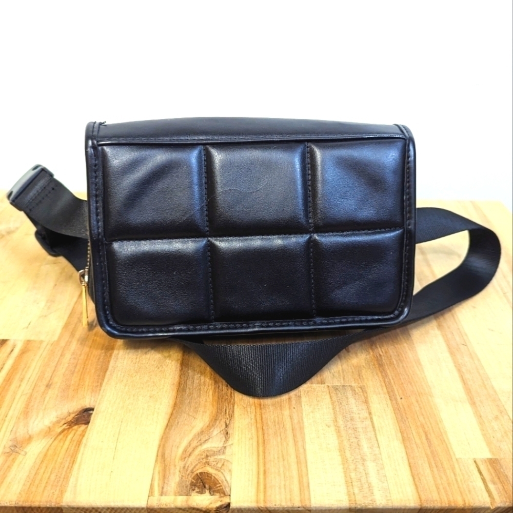 Amanda Uprichard Quilted Black Vegan Leather Belt Bag Sling Fanny Pack